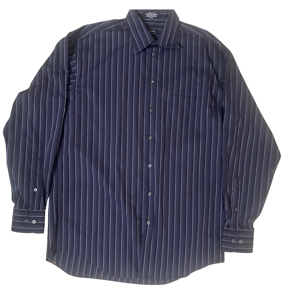 Axcess Button Down Shirt Mens 15.5 34-35 Blue Excellence Wrinkle Free Stripe